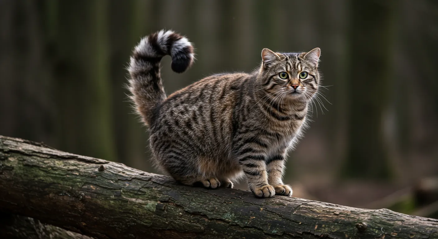 Kurilian Bobtail con cola pompón y mirada curiosa